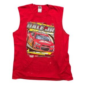 Vintage Racing Graphic Tank Muscle Tee Mens Large Red Dale Earnhardt Jr Nascar